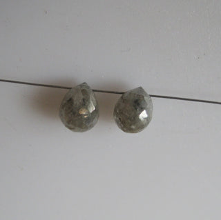 2 Pieces, Grey Rough Diamond Briolette Drops, Natural Diamond, Faceted Diamond Beads, Tear Drop Beads, Approx 4mm Each, Matched Pairs
