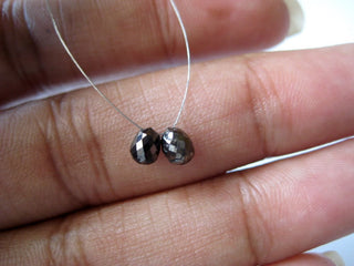 2 Pieces 4mm each Approx. Black Rough Raw Diamond Faceted Tear Drop Briolettes Beads Matched Pair