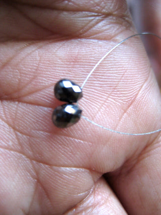 2 Pieces 4mm each Approx. Black Rough Raw Diamond Faceted Tear Drop Briolettes Beads Matched Pair