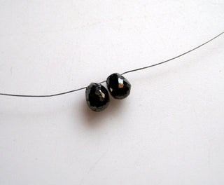 2 Pieces 4mm each Approx. Black Rough Raw Diamond Faceted Tear Drop Briolettes Beads Matched Pair