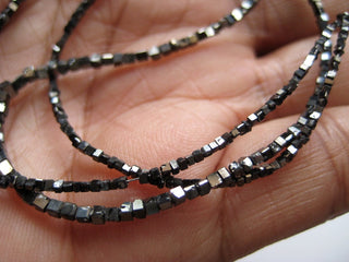 2mm To 1mm Each Black Diamond Box Beads, Rough Diamond Cubes, Natural Rough Faceted Diamond Beads, Sold As 8 Inch/16 Inch Strand, DF12