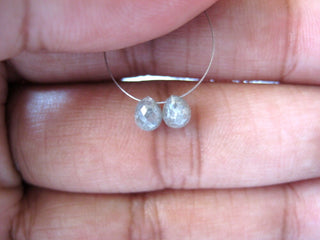 2 Pieces, Grey Rough Diamond Briolette Drops, Natural Diamond, Faceted Diamond Beads, Tear Drop Beads, Approx 4mm Each, Matched Pairs