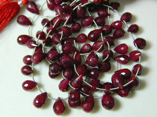 Red Corundum Briolettes, Ruby Beads, Faceted Tear Drop Beads, 18 Pieces, 9mm To 4mm Each