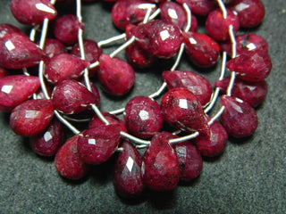 Red Corundum Briolettes, Ruby Beads, Faceted Tear Drop Beads, 18 Pieces, 9mm To 4mm Each