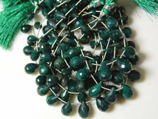 Green Corundum Briolettes, Emerald Beads, Faceted Tear Drop Beads, 18 Pieces, 6x10mm To 10x15mm Each