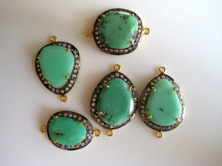 5 Pieces Wholesale Chrysoprase Rose Cut White Topaz Bezel Connectors, Jewelry Connector, White Topaz Pave, 25mm To 20mm Each Approx, SKU-C35