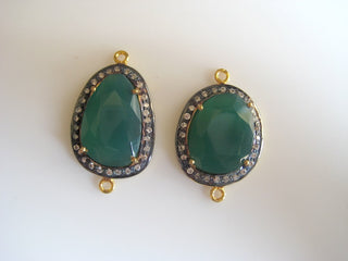 1 Pieces Green Onyx Rose Cut Bezel Connectors, Jewelry Connectors, White Topaz Pave, 25mm To 22mm Each Approx, SKU-C9