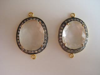 5 Pieces Quartz Crystal Rose Cut Connectors, White Topaz Pave, Bezel Connectors, 925 Sterling Silver Jewelry Connectors, SKU-C28