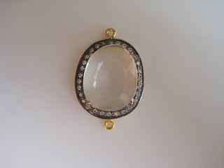 5 Pieces Quartz Crystal Rose Cut Connectors, White Topaz Pave, Bezel Connectors, 925 Sterling Silver Jewelry Connectors, SKU-C28