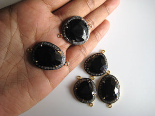 5 Pieces Black onyx Rose Cut Connectors, White Topaz Pave, Bezel Connectors, Jewelry Connectors, 22mm To 25mm Each Approx, SKU-C11
