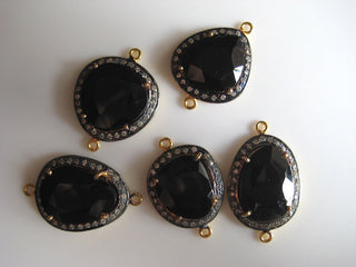 5 Pieces Black onyx Rose Cut Connectors, White Topaz Pave, Bezel Connectors, Jewelry Connectors, 22mm To 25mm Each Approx, SKU-C11