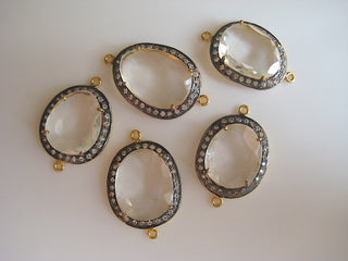 5 Pieces Quartz Crystal Rose Cut Connectors, White Topaz Pave, Bezel Connectors, 925 Sterling Silver Jewelry Connectors, SKU-C28