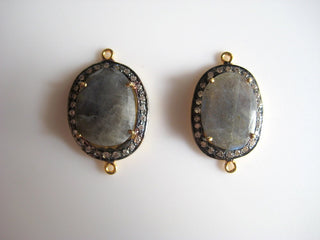5 Pieces Labradorite Rose Cut Connectors, Bezel Connectors, 925 Sterling Silver Jewelry Connectors, 20mm To 25mm Each Approx, SKU-C4