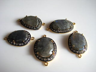 2 Pieces Labradorite Rose Cut Connectors, White Topaz Pave, Bezel Connectors, 925 Sterling Silver Jewelry Connectors, SKU-C15