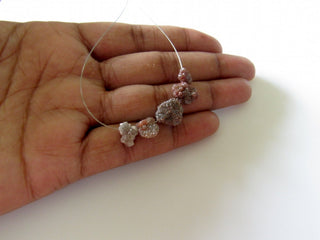 Red Rough Diamond Briolettes, Natural Diamond Briolette, Side Drilled, Raw Diamonds, Approx 9mm To 8mm Each, 5 Pieces, SKU-14