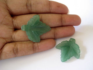 2 Pieces Hand Carved Leaves, Leaf Cabochon, Carved Flower, Stone Carving, Gemstone Carving, Green Aventurine Quartz Earrings, 26x26mm