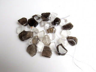 17 Pieces Raw Crystal Slice, Raw Smoky Quartz Beads, Gemstone Slice, Polished Raw Gemstones, 18mm To 24mm Approx, 7 Inch Strand SKU-R15