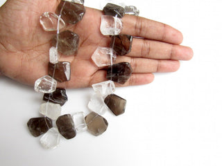 17 Pieces Raw Crystal Slice, Raw Smoky Quartz Beads, Gemstone Slice, Polished Raw Gemstones, 18mm To 24mm Approx, 7 Inch Strand SKU-R15