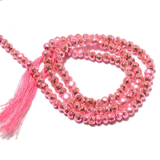 13 Inch Strand Coated Pink Pyrite Faceted Rondelle Beads, 3.5mm To 4mm Pyrite Beads, Sold As 1 Strand/5 Strand/10 Strand, SKU-M132