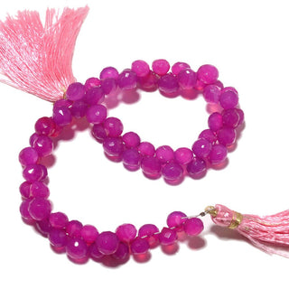 Pink Chalcedony Onion Briolette Beads, Chalcedony Beads, Faceted Gemstones, 7x7mm Each, Sold As 4.5 Inch & 9 Inch  Strand, SKU-M