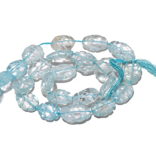 Blue Topaz Hand Carved Beads, Topaz Color Crystal Beads, Gemstone Carving, Leaf Carving, 12x8mm, 14 Inch Strand, SKU-A3