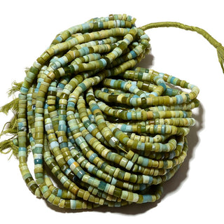 5 Strands Wholesale Green Opal, Green Opal Tyre Beads, Opal Heishi Beads, 6.5mm Beads, 13 Inches Each, SKU-A110