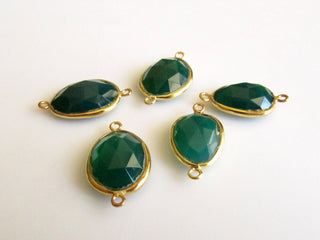 5 Pieces Green Onyx Jewelry Connectors, 925 Sterling Silver Vermeil Gold Connectors, Bezel Connectors, Gemstone Connectors SKU-5301