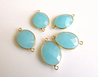 5 Pieces Blue Chalcedony Connectors, 925 Sterling Silver Vermeil Gold Connectors, Bezel Connectors, Gemstone Connectors SKU-5315