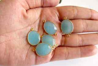 5 Pieces Blue Chalcedony Connectors, 925 Sterling Silver Vermeil Gold Connectors, Bezel Connectors, Gemstone Connectors SKU-5315