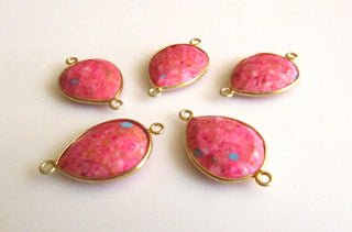 5 Pieces Pink Jasper Jewelry Connectors, 925 Sterling Silver Vermeil Gold Connectors, Bezel Connectors, Gemstone Connectors SKU-