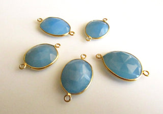 5 Pieces Blue Chalcedony Rose Cut Connector, 925 Sterling Silver Vermeil Gold Connectors, Bezel Connectors, Gemstone Connectors SKU-5376