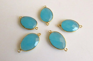 5 Pieces Rose Cut Connector, Blue Chalcedony 925 Sterling Silver Vermeil Gold Connectors, Bezel Connectors, Gemstone Connectors SKU-5381