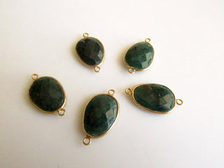 5 Pieces Aventurine Quartz Rose Cut Connector, 925 Sterling Silver Vermeil Gold Connectors, Bezel Connectors, Gemstone Connectors SKU-5405