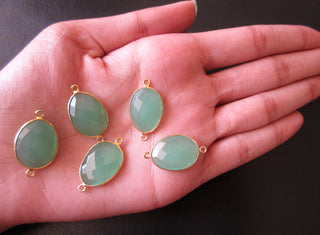 20 Pieces Green Chalcedony Sterling Silver Connector, Rose Cut Jewelry Connector, Bezel Connectors, Gemstone Connectors SKU-5416