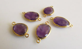 5 Pieces Amethyst Sterling Silver Connector, Rose Cut Jewelry Connector, Bezel Connectors, Gemstone Connectors SKU-5420