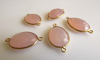 20 Pieces Pink Chalcedony Jewelry Connectors, 925 Sterling Silver Vermeil Gold Connectors, Bezel Connectors, Gemstone Connectors
