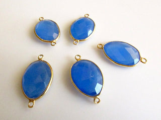 5 Pieces Blue Chalcedony Jewelry Connectors, 925 Sterling Silver Vermeil Gold Connectors, Bezel Connectors, Gemstone Connectors SKU-5311