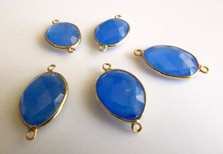 20 Pieces Blue Chalcedony Jewelry Connectors, 925 Sterling Silver Vermeil Gold Connectors, Bezel Connectors, Gemstone Connectors