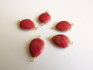 20 Pieces Red Jasper Jewelry Connectors, 925 Sterling Silver Vermeil Gold Connectors, Bezel Connectors, Gemstone Connectors SKU-5