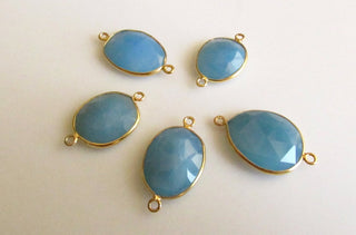 5 Pieces Blue Chalcedony Rose Cut Connector, 925 Sterling Silver Vermeil Gold Connectors, Bezel Connectors, Gemstone Connectors SKU-5376