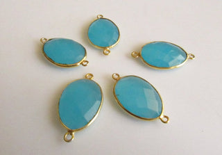 5 Pieces Rose Cut Connector, Blue Chalcedony 925 Sterling Silver Vermeil Gold Connectors, Bezel Connectors, Gemstone Connectors SKU-5381