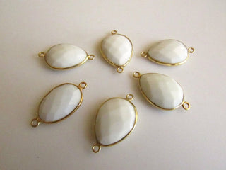 5 Pieces White Agate Rose Cut Connector, 925 Sterling Silver Vermeil Gold Connectors, Bezel Connectors, Gemstone Connectors SKU-5400