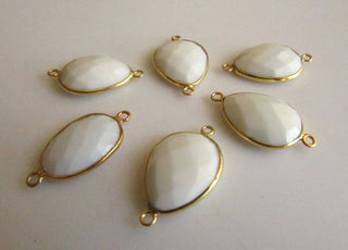 5 Pieces White Agate Rose Cut Connector, 925 Sterling Silver Vermeil Gold Connectors, Bezel Connectors, Gemstone Connectors SKU-5400