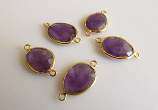 5 Pieces Amethyst Sterling Silver Connector, Rose Cut Jewelry Connector, Bezel Connectors, Gemstone Connectors SKU-5420