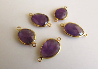 5 Pieces Amethyst Sterling Silver Connector, Rose Cut Jewelry Connector, Bezel Connectors, Gemstone Connectors SKU-5420
