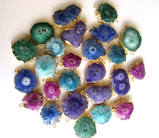 100 Pieces Wholesale Electroplated Druzy Connectors, Gold Connectors, Stalactite Slice Connectors, Mixed Colour Lot SKU-5073