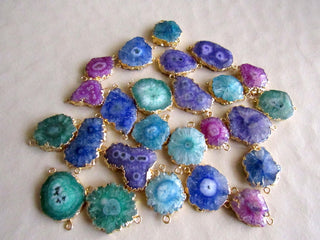 100 Pieces Wholesale Electroplated Druzy Connectors, Gold Connectors, Stalactite Slice Connectors, Mixed Colour Lot SKU-5073