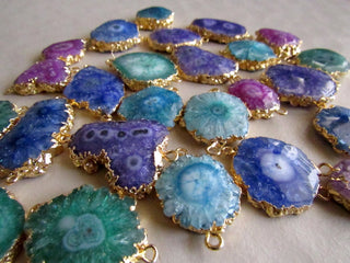 100 Pieces Wholesale Electroplated Druzy Connectors, Gold Connectors, Stalactite Slice Connectors, Mixed Colour Lot SKU-5073