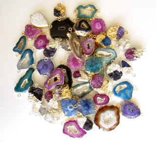 10 Pieces Mix Lot Of Silver Gold Electroplated Druzy, Wholesale Druzy, Stalactite Slice, Geode Slice Connectors, SKU-5220
