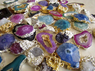 10 Pieces Mix Lot Of Silver Gold Electroplated Druzy, Wholesale Druzy, Stalactite Slice, Geode Slice Connectors, SKU-5220